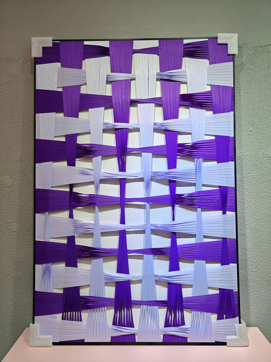 Gradient purple and white woven ribbon wall art for modern interior decor, 80x120cm

