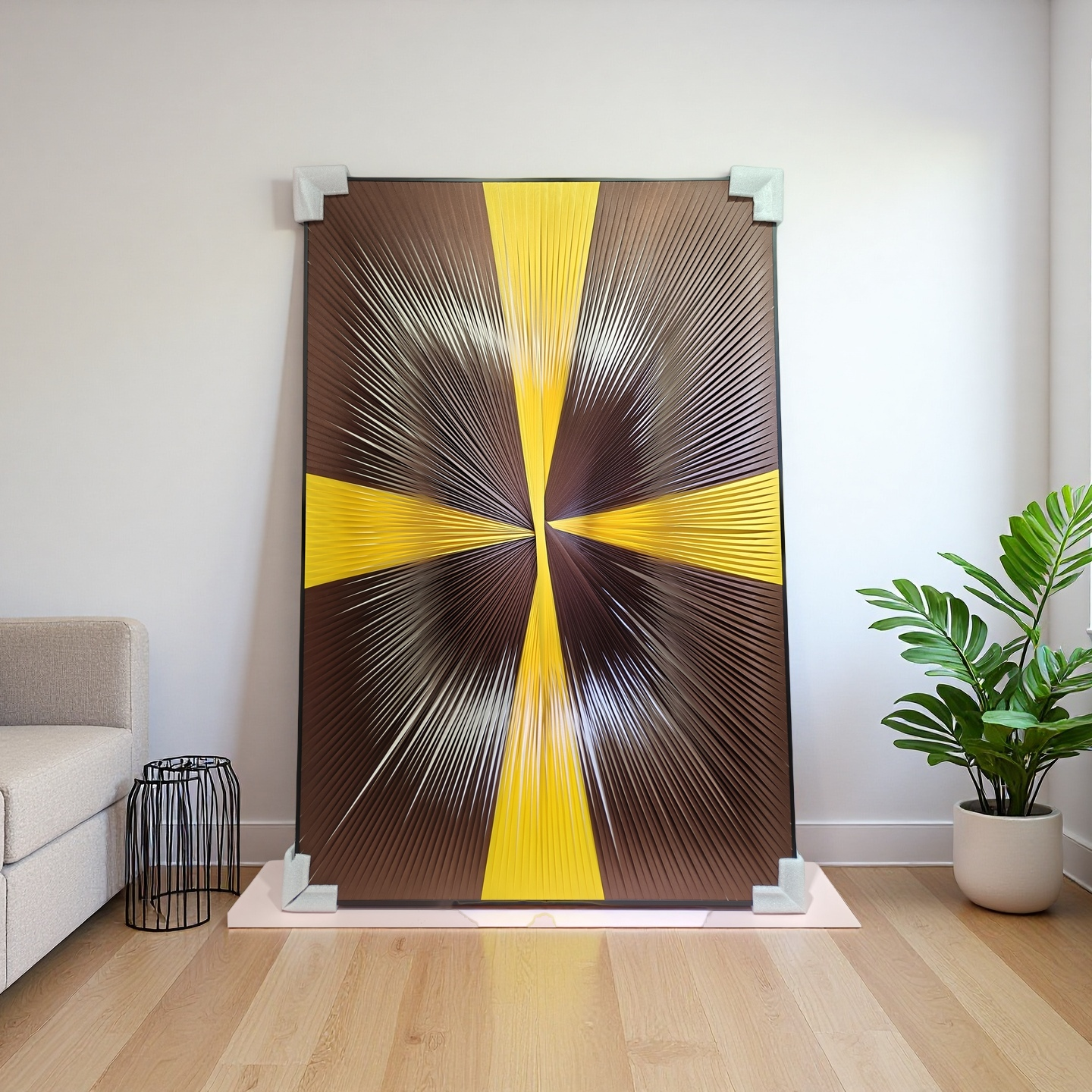 Gradient yellow and brown ribbon textured wall art 80x120cm modern home decor