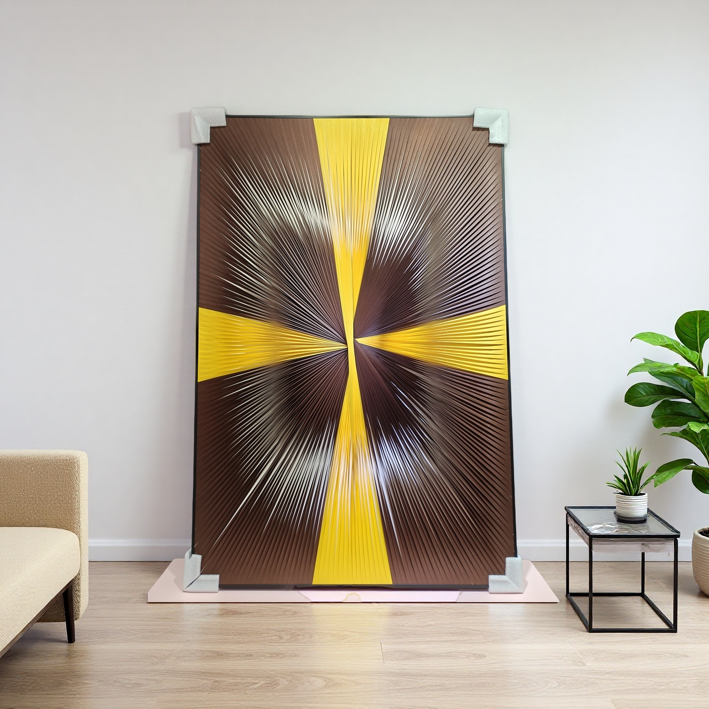 Gradient yellow and brown ribbon textured wall art 80x120cm modern home decor