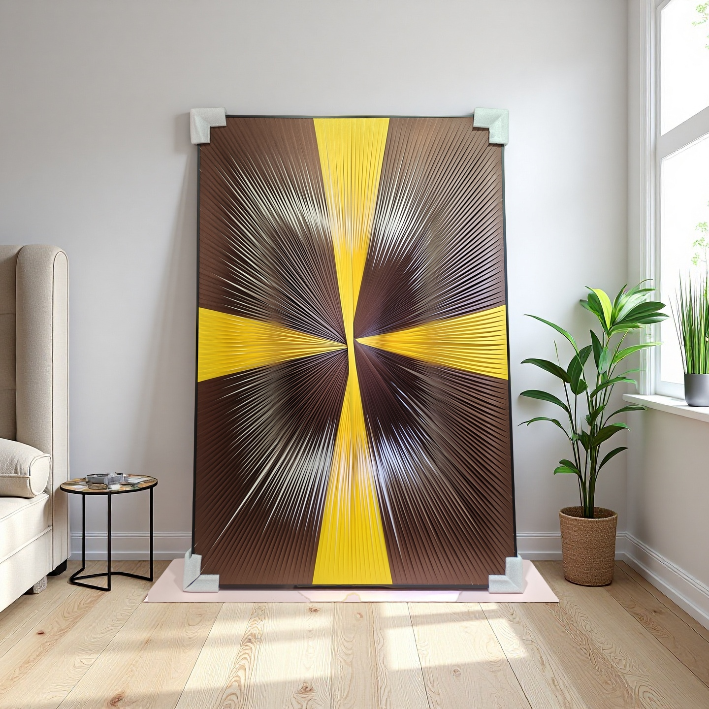 Gradient yellow and brown ribbon textured wall art 80x120cm modern home decor