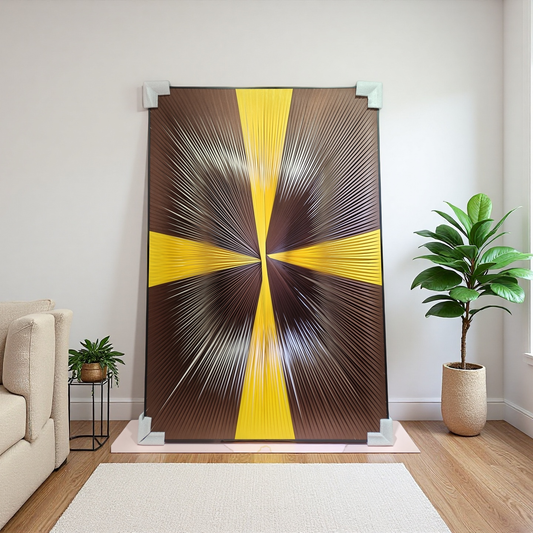 Gradient yellow and brown ribbon textured wall art 80x120cm modern home decor