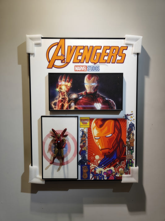 Marvel Iron Man 3D Action Figure Wall Art – Avengers-themed decorative panel with fixed Iron Man figure and comic design, perfect for superhero room decor.