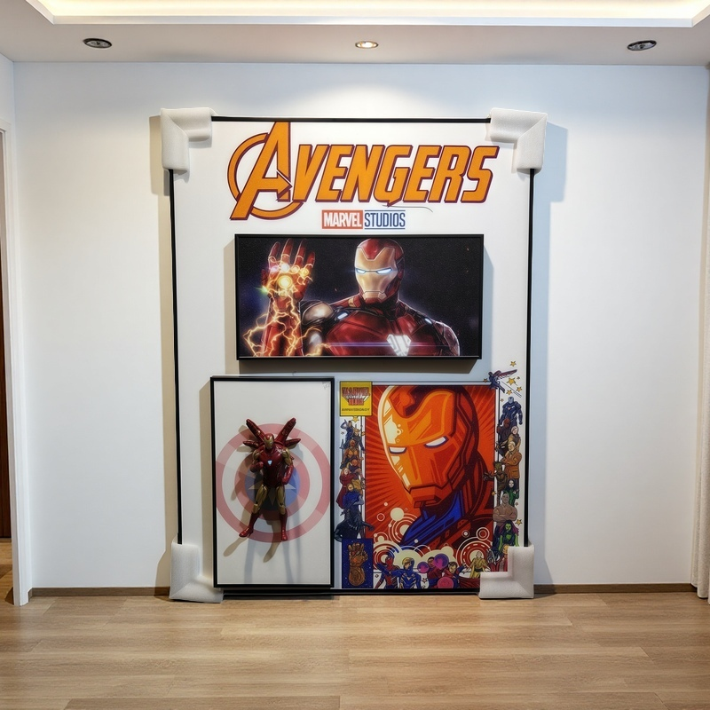 Marvel Iron Man 3D Action Figure Wall Art – Avengers-themed decorative panel with fixed Iron Man figure and comic design, perfect for superhero room decor.