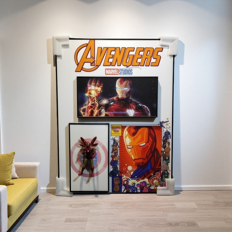 Marvel Iron Man 3D Action Figure Wall Art – Avengers-themed decorative panel with fixed Iron Man figure and comic design, perfect for superhero room decor.