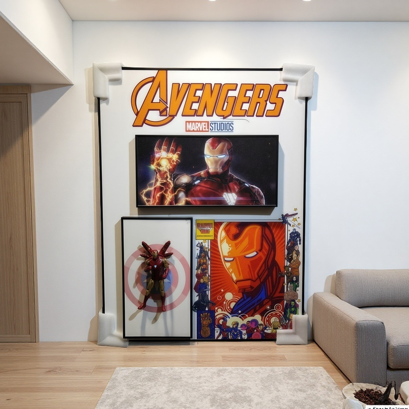 Marvel Iron Man 3D Action Figure Wall Art – Avengers-themed decorative panel with fixed Iron Man figure and comic design, perfect for superhero room decor.