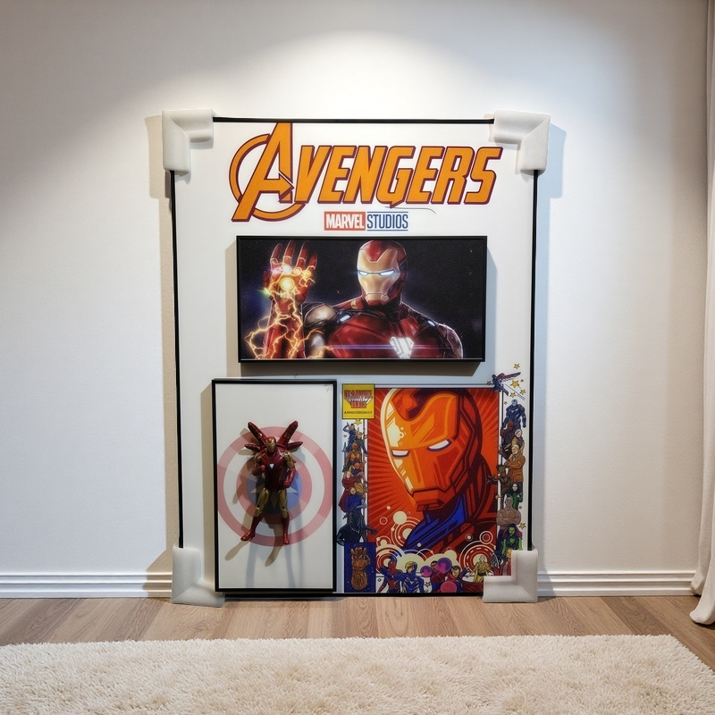 Marvel Iron Man 3D Action Figure Wall Art – Avengers-themed decorative panel with fixed Iron Man figure and comic design, perfect for superhero room decor.