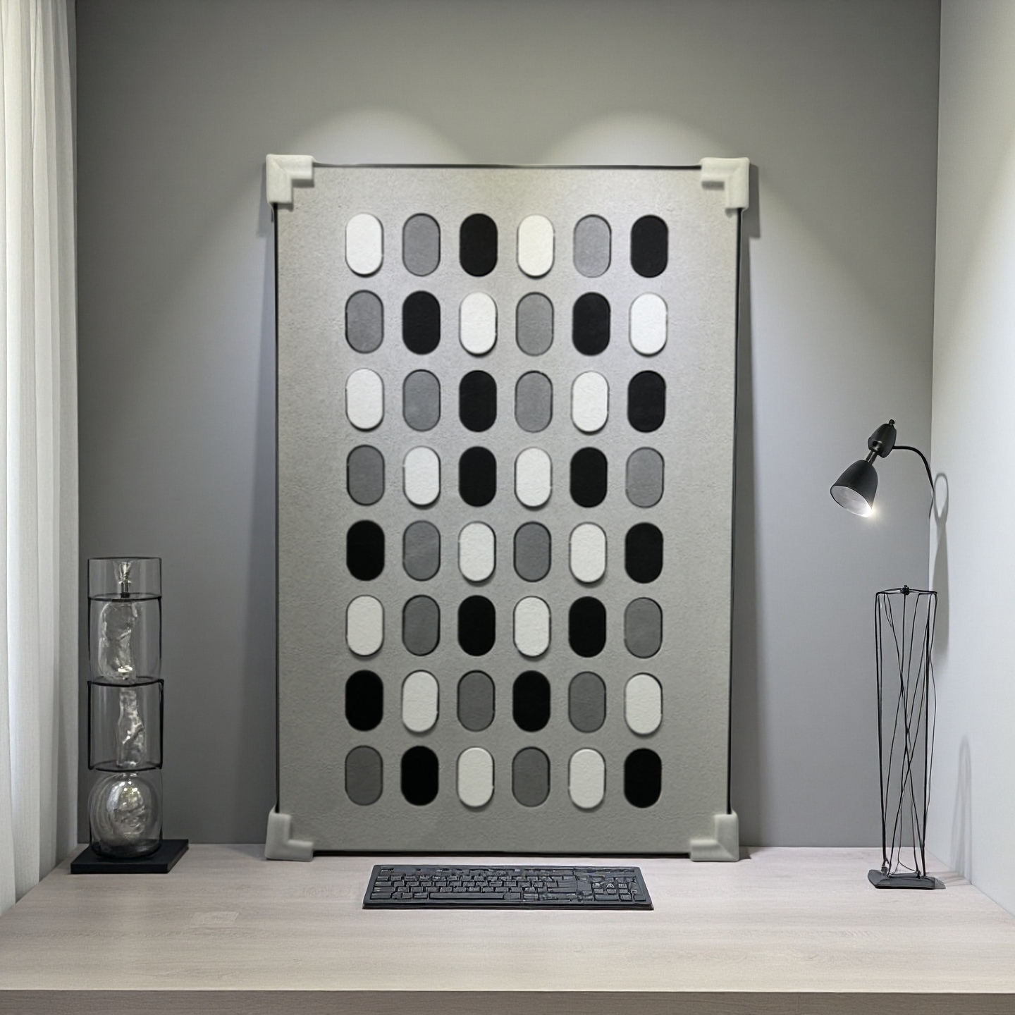 Monochrome 80×120cm geometric wall art with oval grayscale pattern for modern interiors