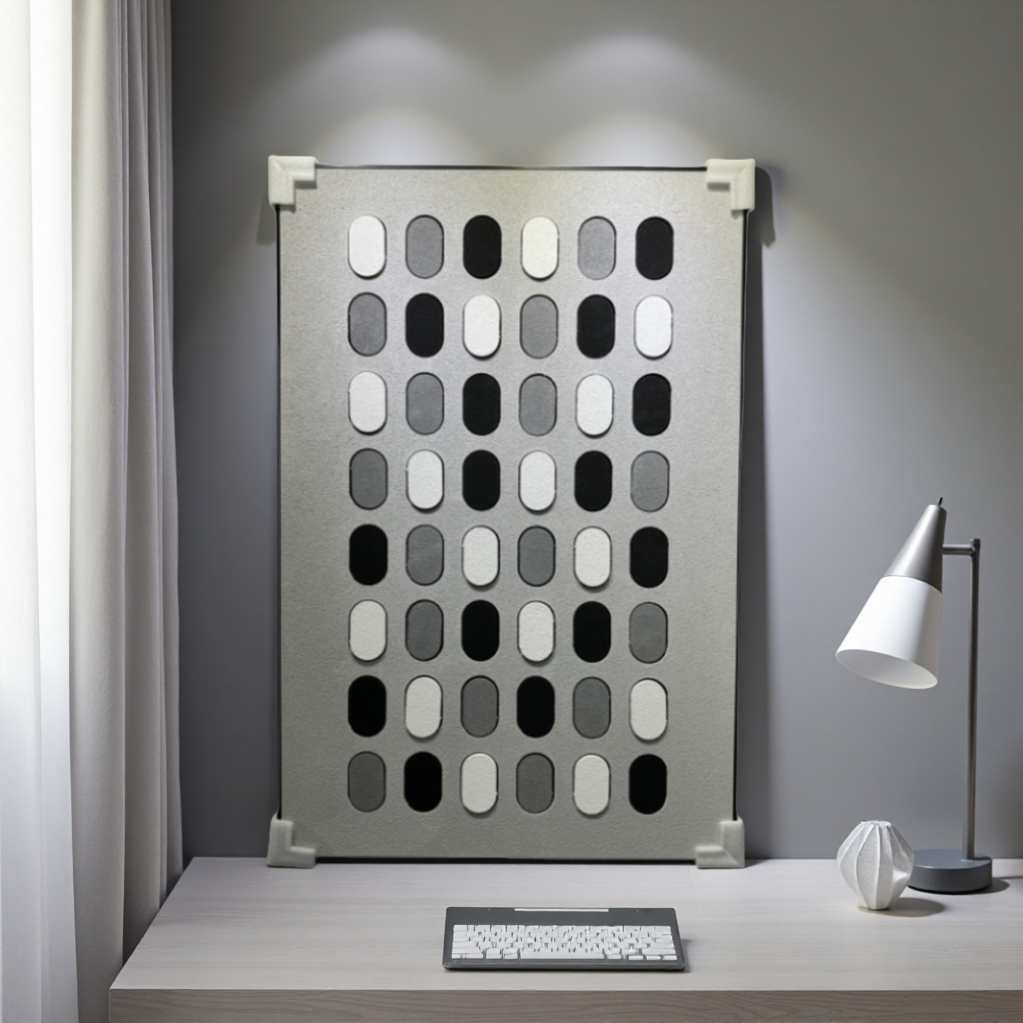 Monochrome 80×120cm geometric wall art with oval grayscale pattern for modern interiors