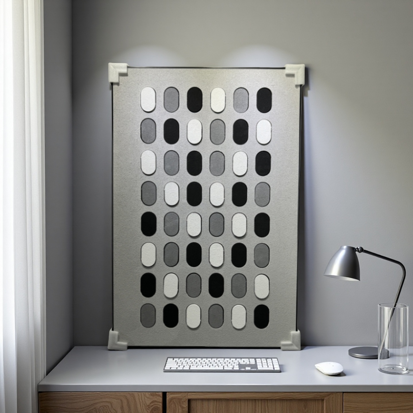 Monochrome 80×120cm geometric wall art with oval grayscale pattern for modern interiors