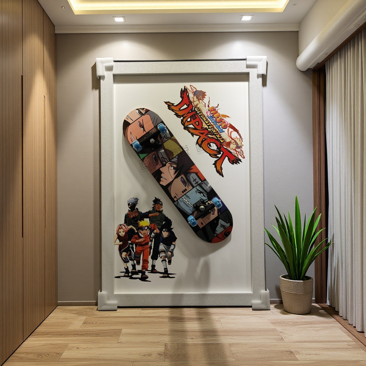 Naruto Shippuden 3D skateboard wall art in 80×120cm frame with anime characters
