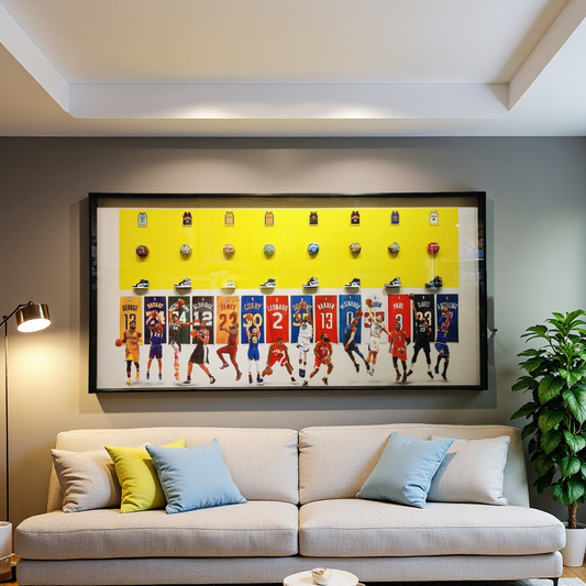 Detailed view of NBA legends wall decor with vivid colors and high-definition print