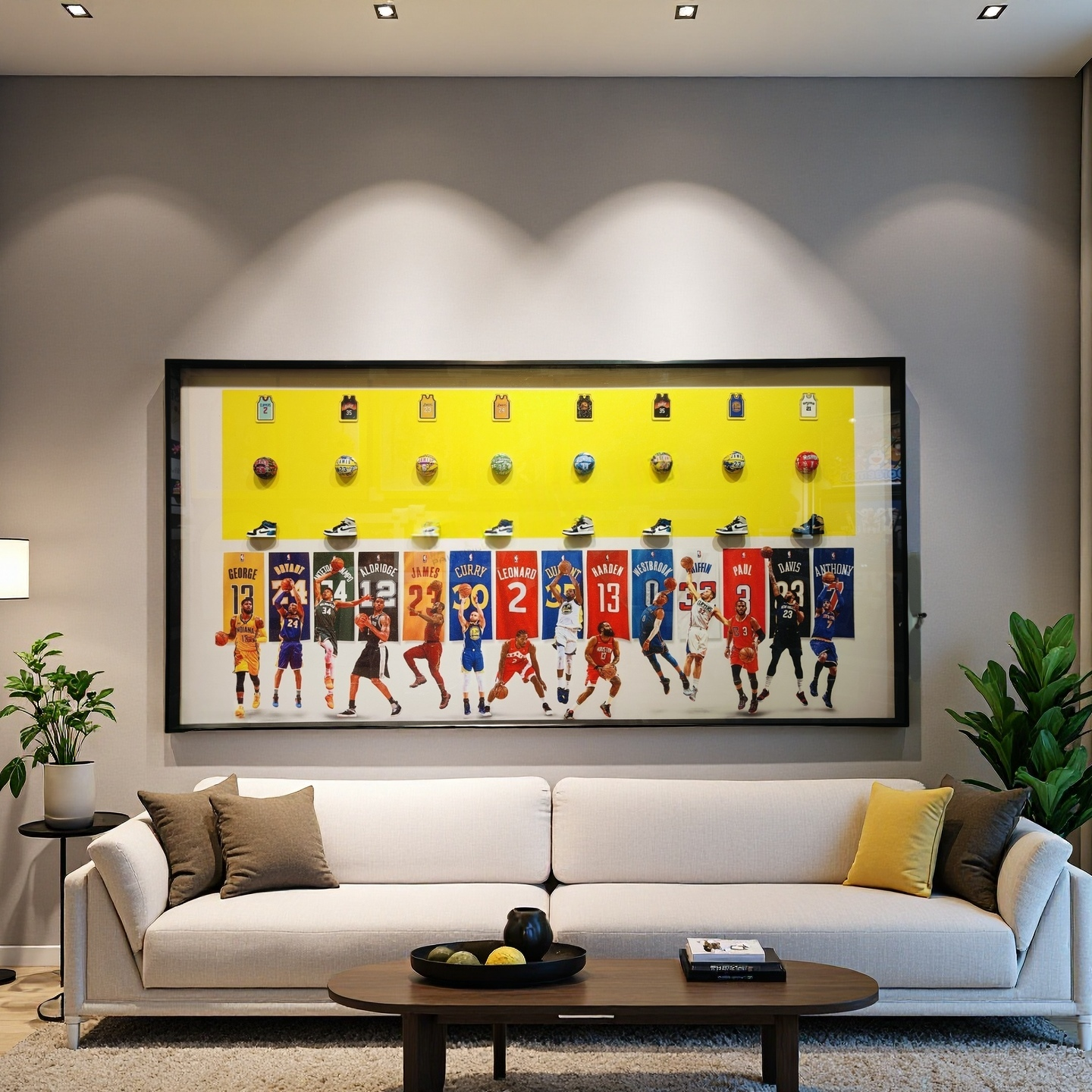 Detailed view of NBA legends wall decor with vivid colors and high-definition print