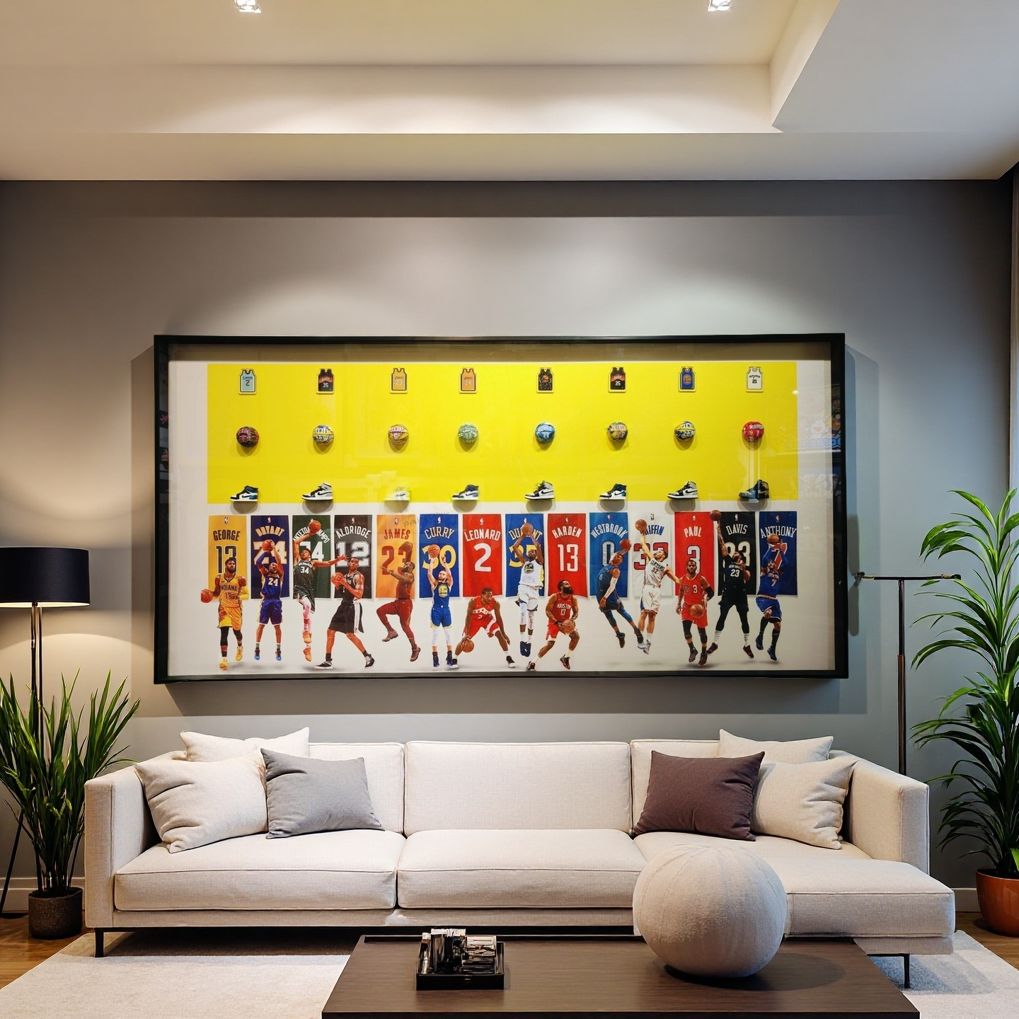 Detailed view of NBA legends wall decor with vivid colors and high-definition print