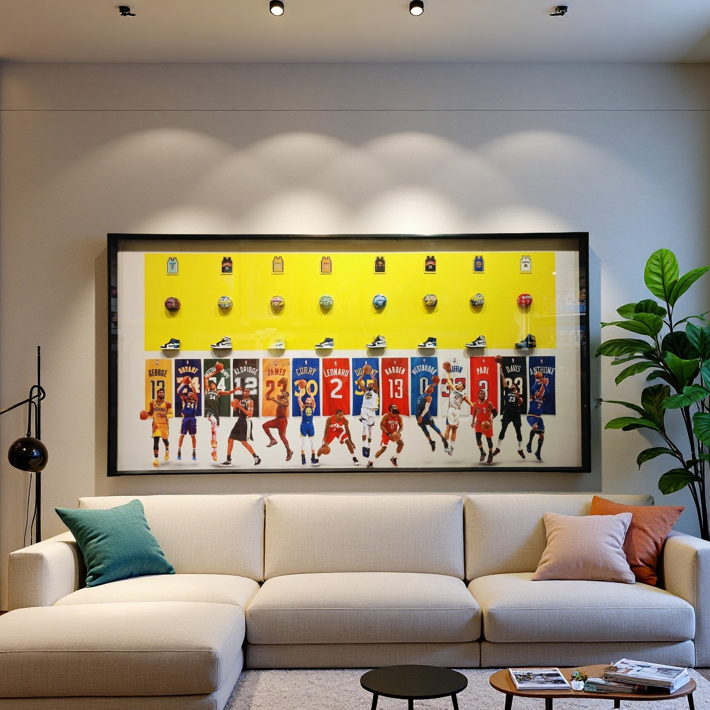 Detailed view of NBA legends wall decor with vivid colors and high-definition print