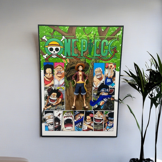 3D One Piece wall art with Luffy figure, anime poster for home decor