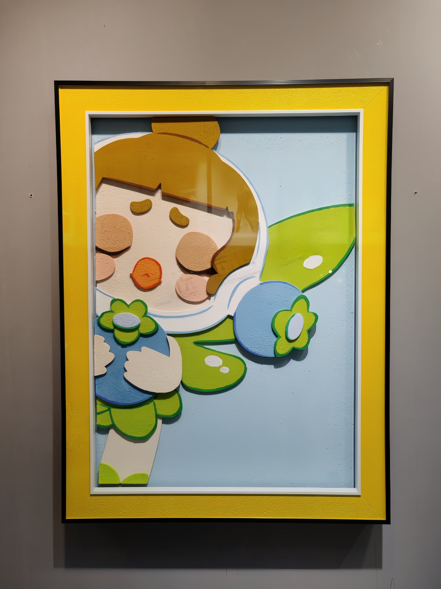 Pop Mart Fairy Girl 3D wall hanging art with pastel flowers and wings, 60×80cm