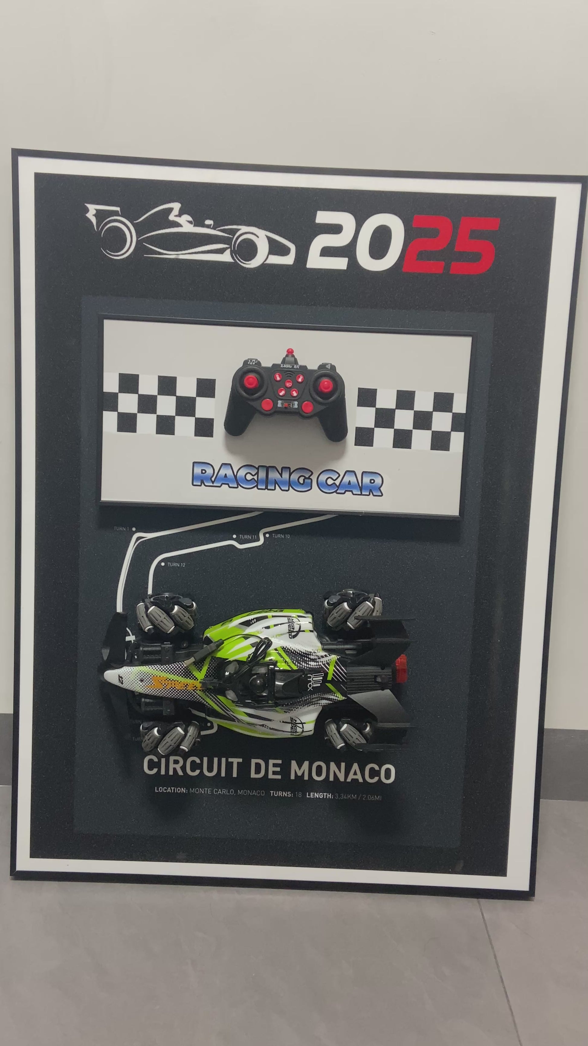 F1 3D wall art featuring detachable RC car and Monaco racing circuit for home decoration