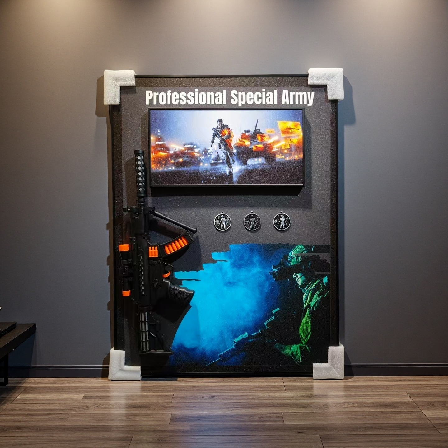Professional Special Army 3D Wall Art with Tactical Gun for Gaming Room