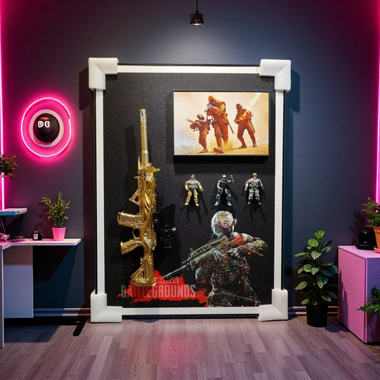 PUBG golden assault rifle 3D wall art with soldier figures for gaming room decor