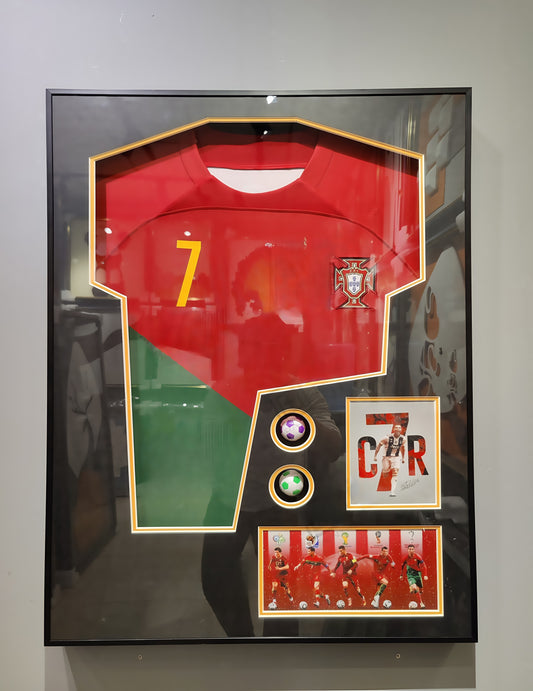 Cristiano Ronaldo jersey display frame with openable front panel for wall decoration
