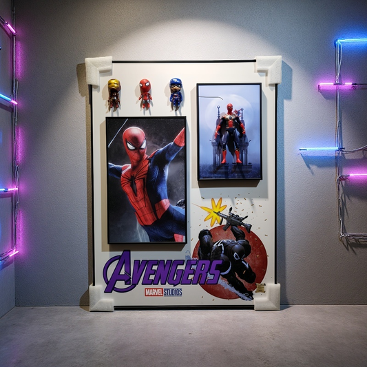 3D Spider-Man wall art with Marvel Avengers figurines for home decoration