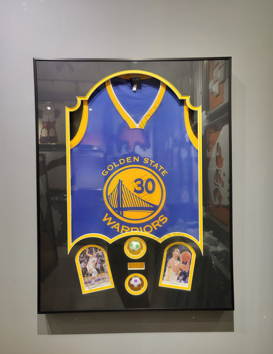 Stephen Curry #30 Golden State Warriors framed jersey wall art with openable display