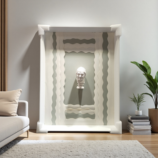 50×70cm framed wave-style wall art with white classical bust and mint backdrop